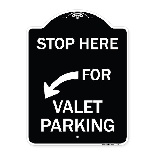 Stop Here for Valet Parking Left Arrow Heavy-Gauge Aluminum Sign, 24" x 18", BW-1824-22854